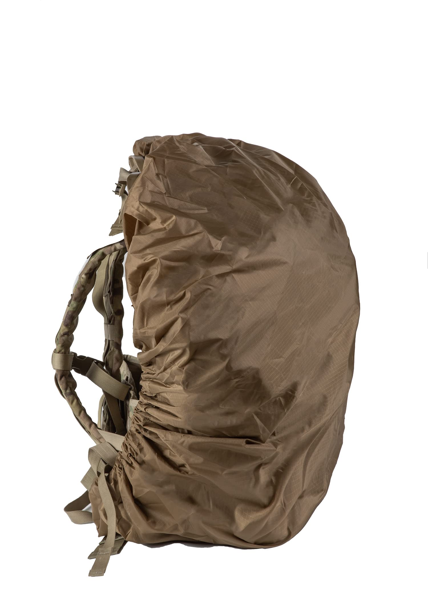 Raine Tactical Gear waterproof rucksack cover showing adjustable fit for secure field use.