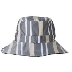 Rainraps Raincap women's bucket hat in cabana stripe offers shade, waterproofing, and versatile outdoor style.