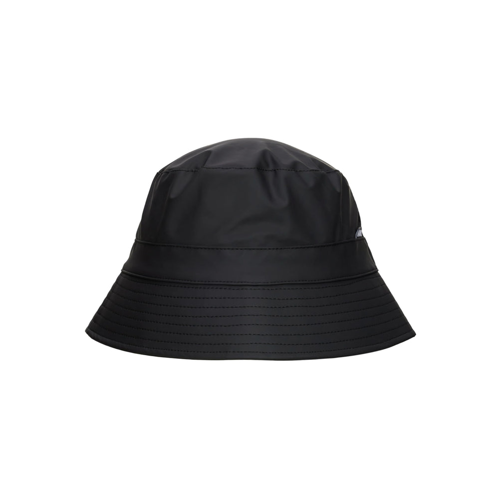 RAINS bucket hat in black offering dependable waterproof protection for rainy commutes