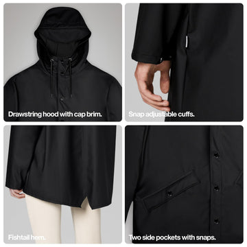 RAINS jacket fishtail-hem: modern silhouette with extended coverage in windy days