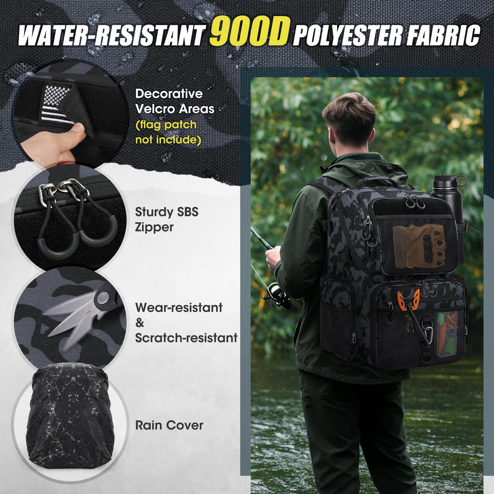 Attached waterproof rain cover for RAINSMORE 45L fishing backpack