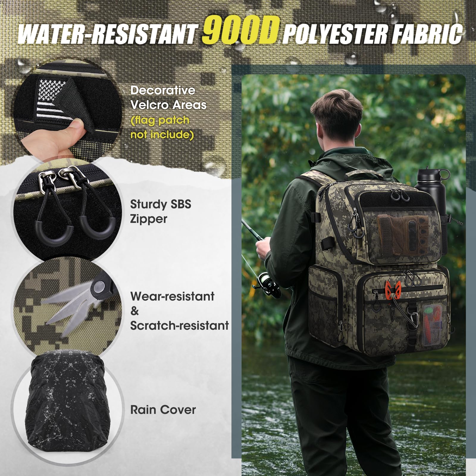 RAINSMORE ergonomic shoulder straps reduce pressure for all-day comfort.
