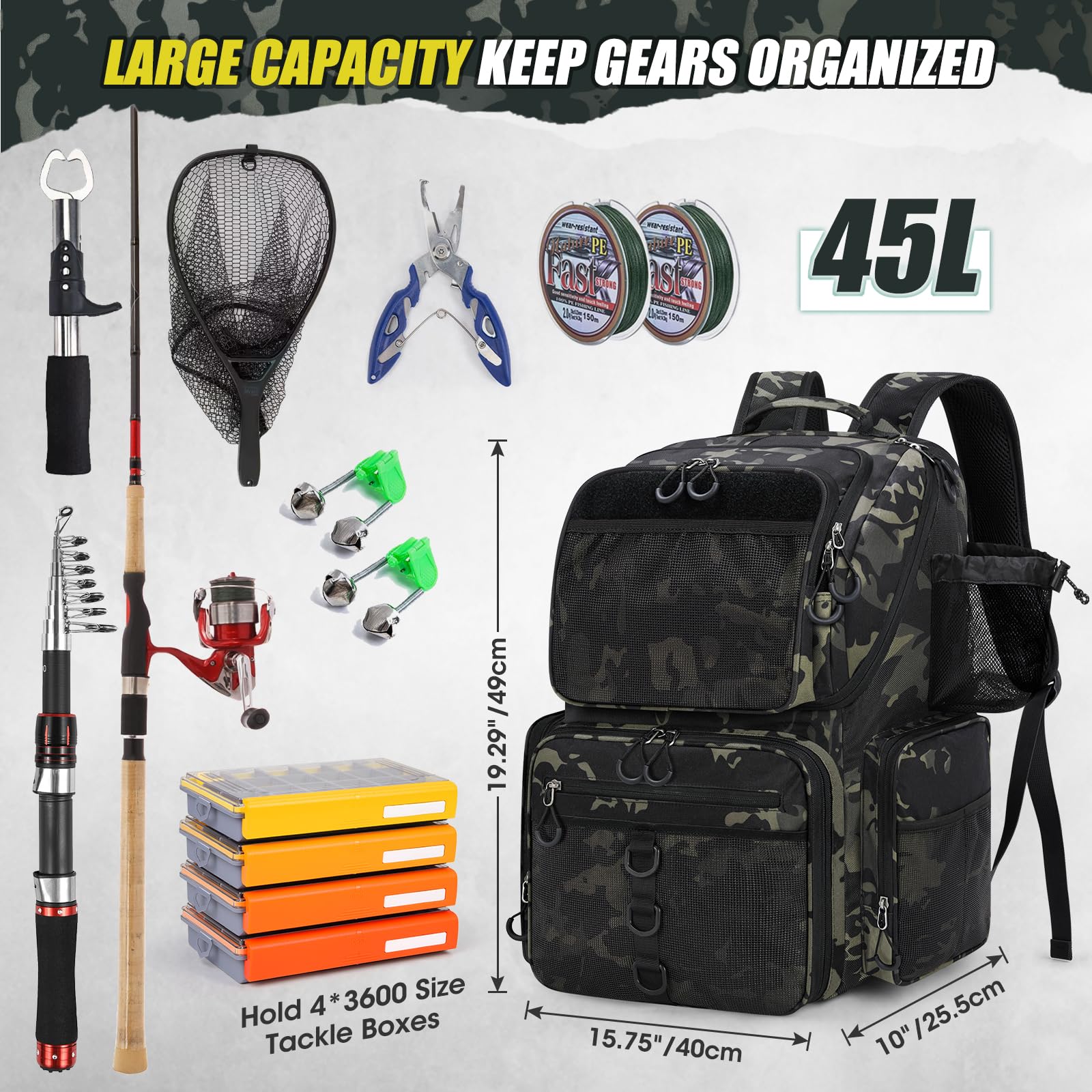 RAINSMORE rod-holder attachment showcases secure rod transport for anglers.