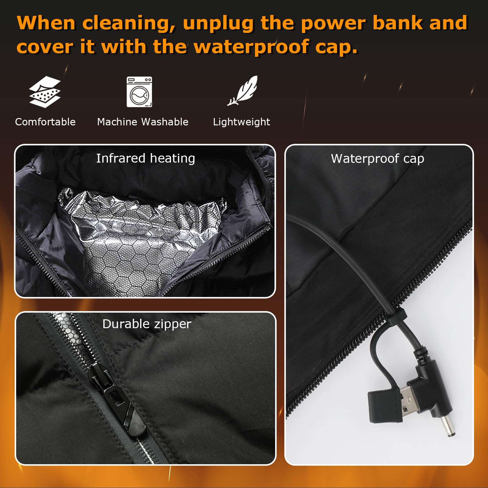 Ramarmro 20000mAh battery pack powers long-lasting warmth and device charging.