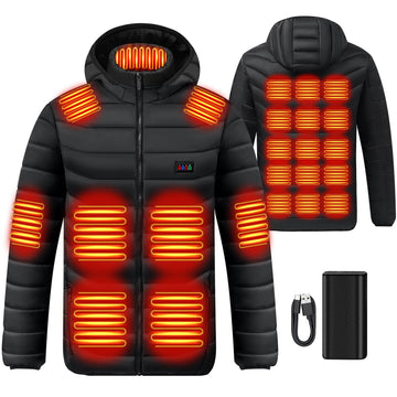 Ramarmro heated jacket front view with 26-zone heat panels for all-day warmth during outdoor activities.