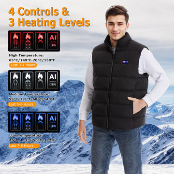 Ramarmro heated vest back view shows full-back heat coverage for outdoor warmth.