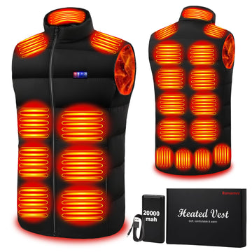 Ramarmro heated vest front view shows 23 heating zones for all-around warmth