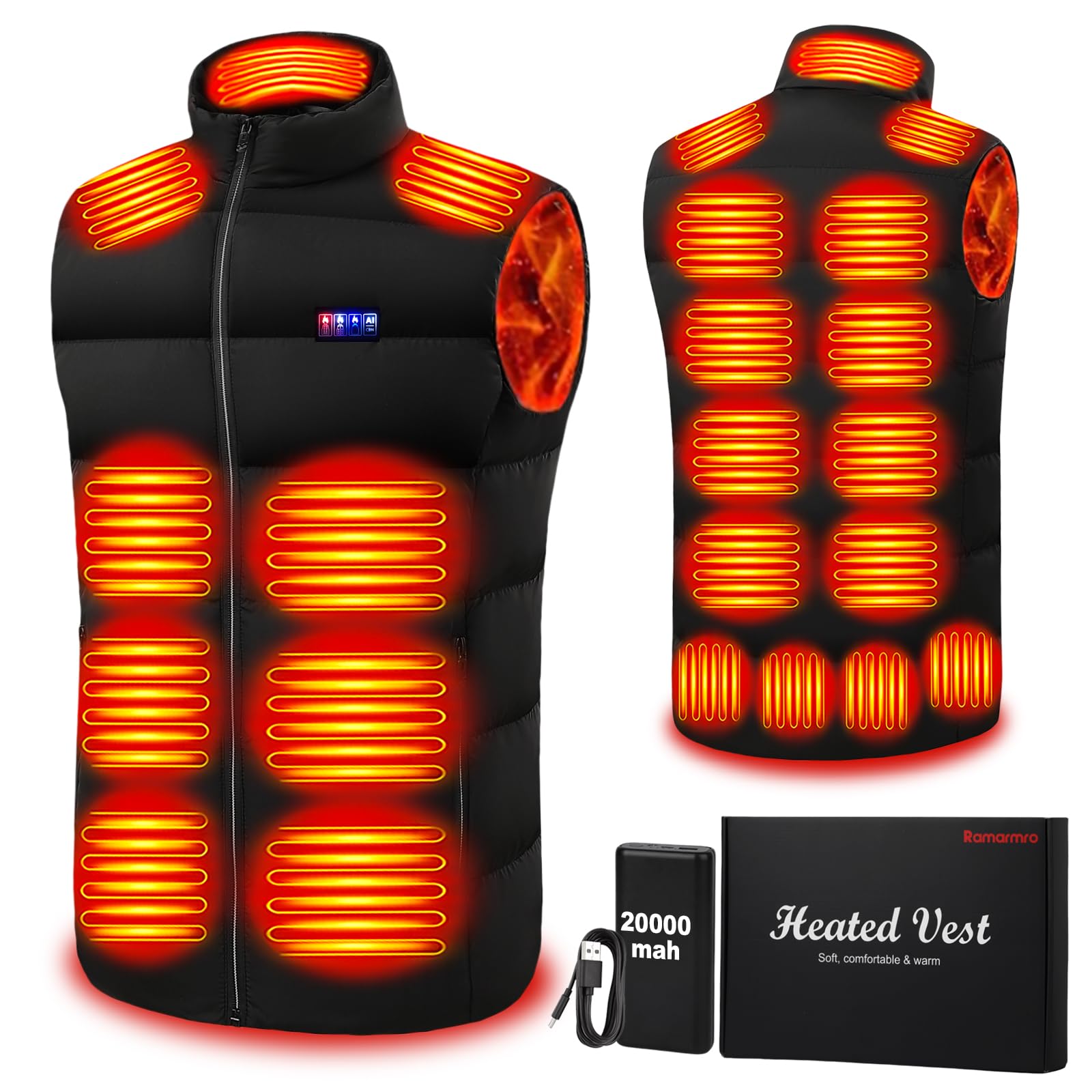 Ramarmro heated vest front view highlighting lightweight warmth for chilly commutes.