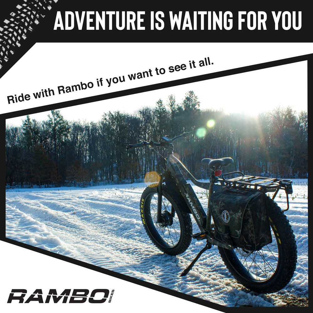Rambo pannier saddlebag trailer-ready rack on bike enables versatile outdoor trips.