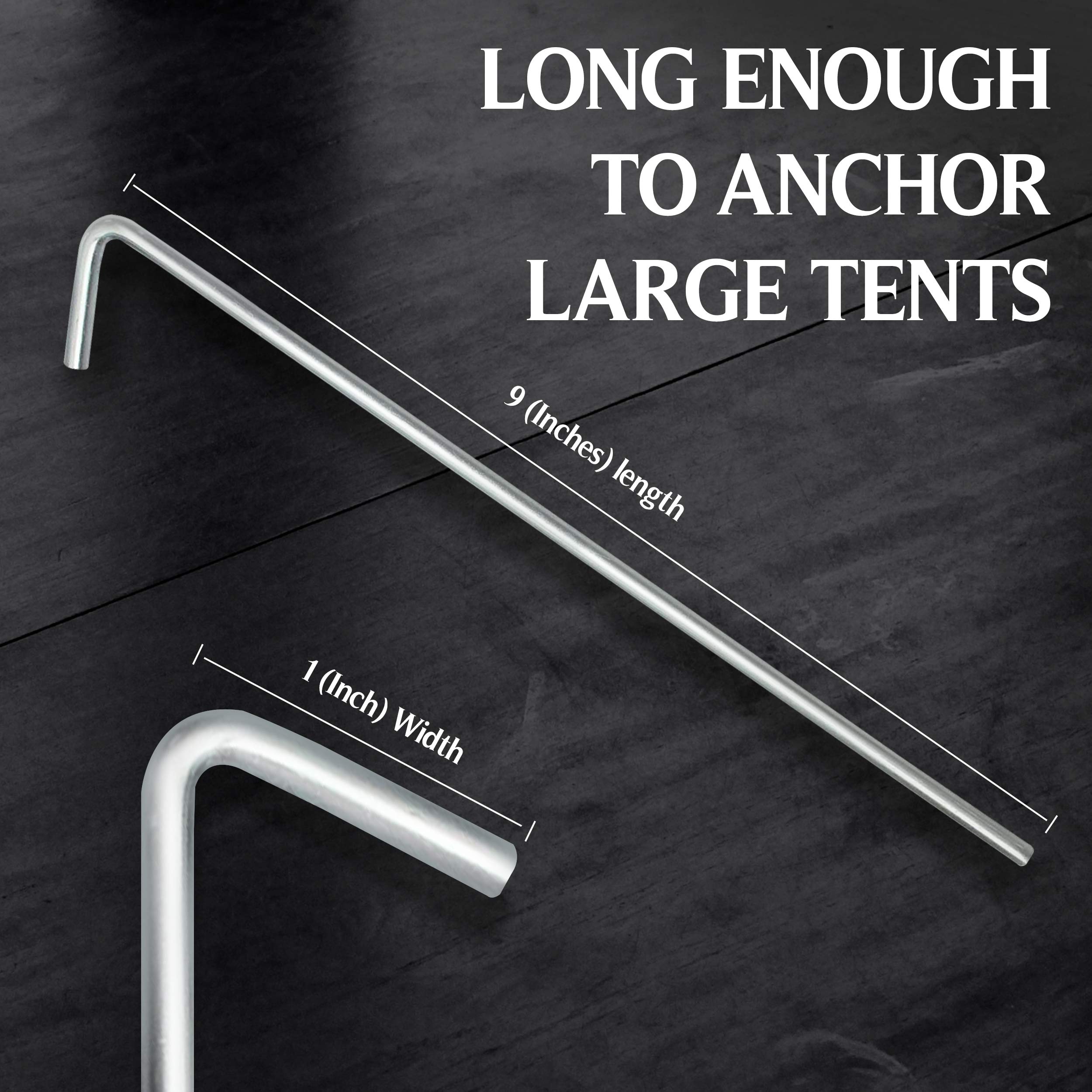 Ram-Pro tent stakes with a large no-slip hook secure in soil.