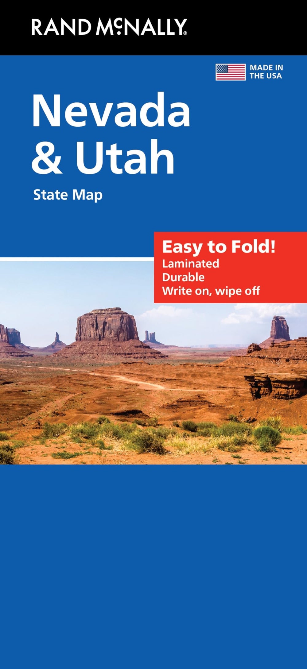 Rand McNally Easy to Fold Nevada Utah map folded view, ideal for compact packing and quick reference.