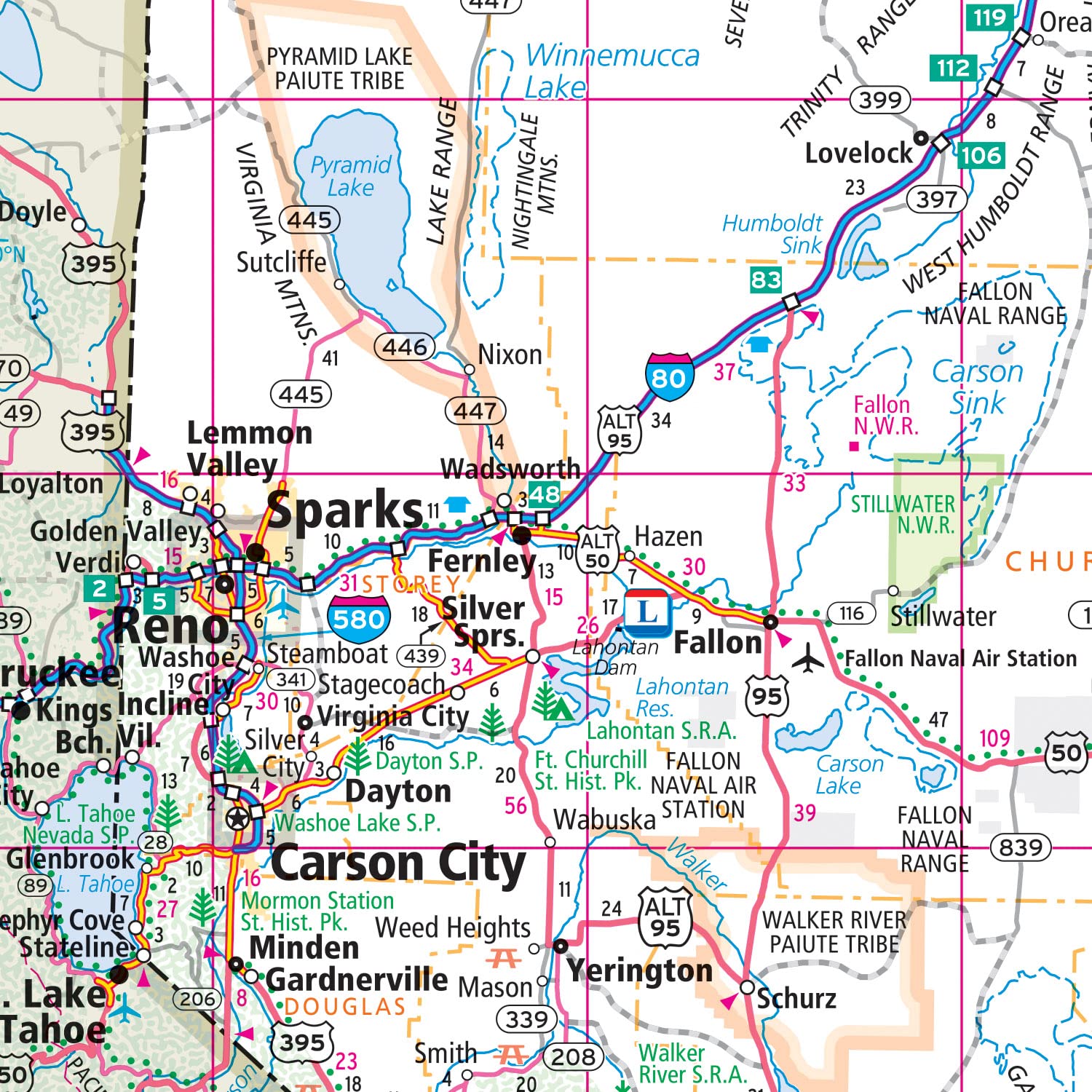 Rand McNally Nevada Utah map highlights highways, county lines, and points of interest.