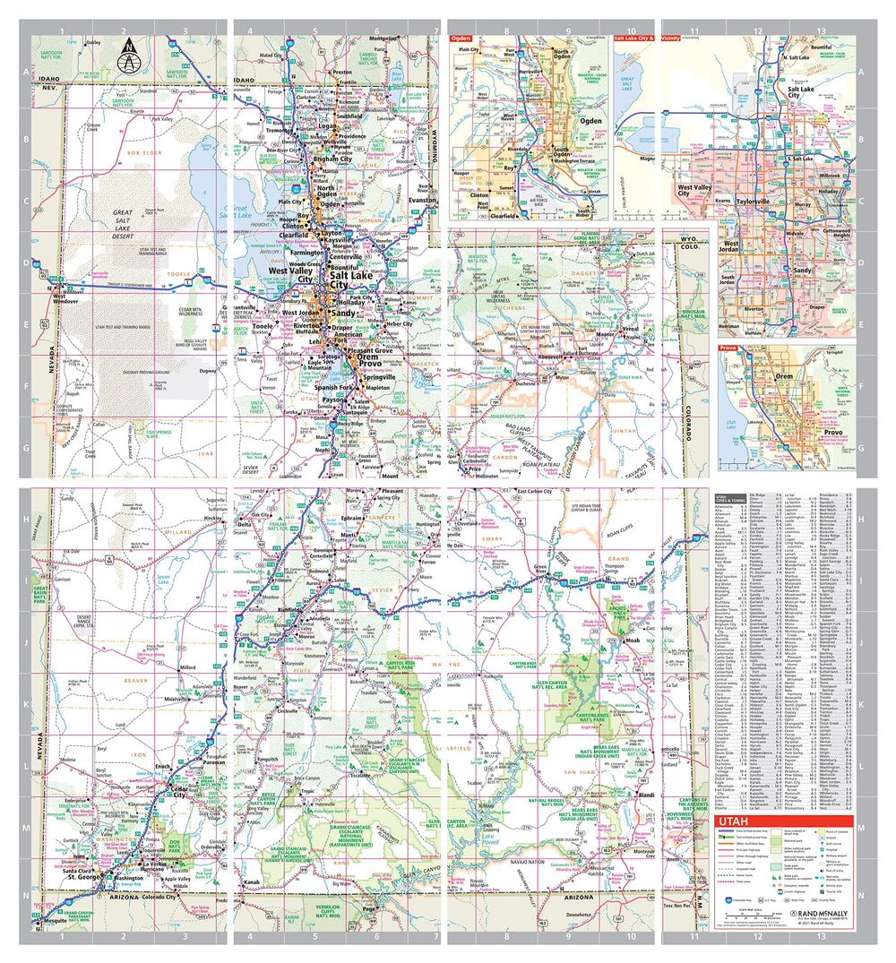 Rand McNally Easy to Fold Nevada Utah map unfolded large view for clear route planning.