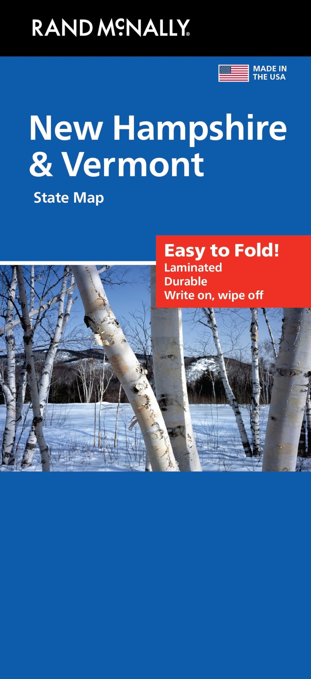 Rand McNally Easy to Fold NH-VT map cover, compact for travel planning.