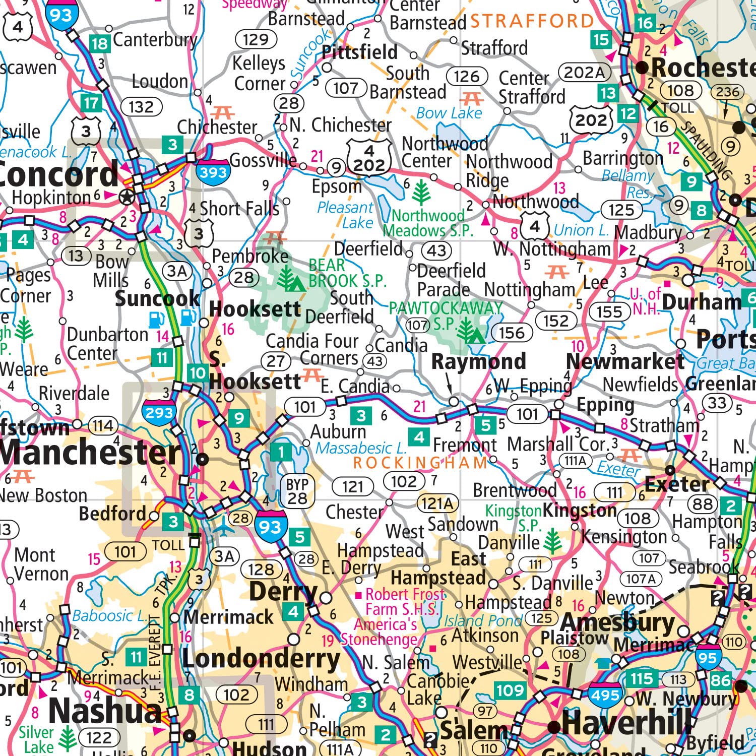 Rand McNally NH-VT detailed map shows highways and POIs clearly.