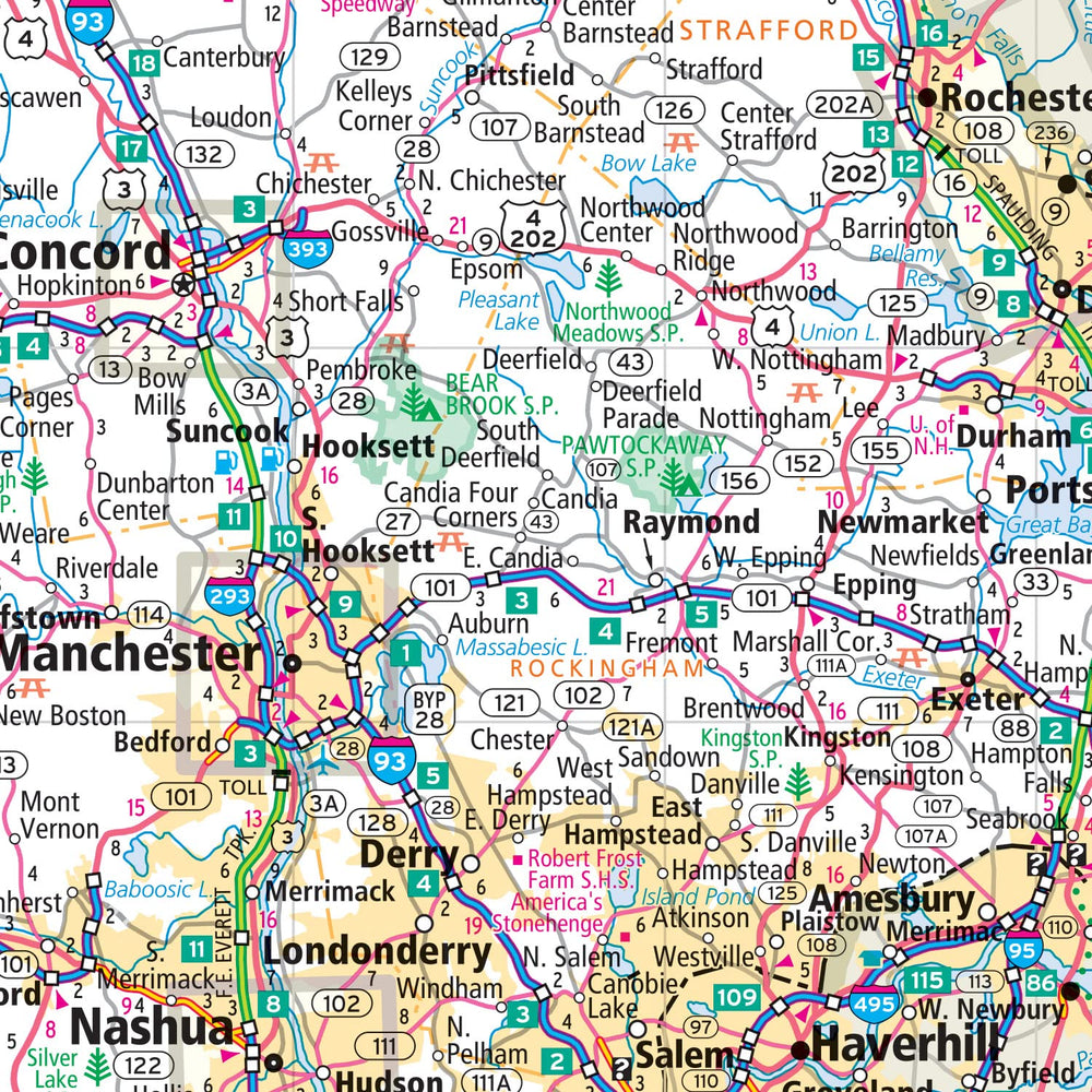 Rand McNally NH-VT detailed map shows highways and POIs clearly.