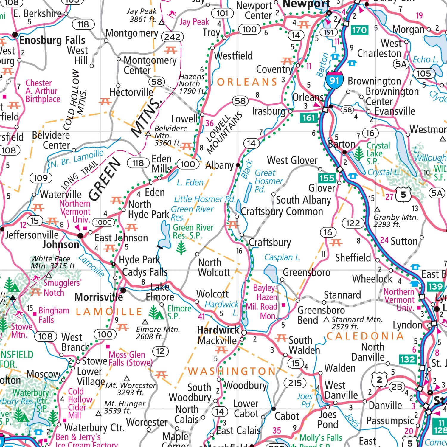 Rand McNally NH-VT map features quick-reference legend and city index.