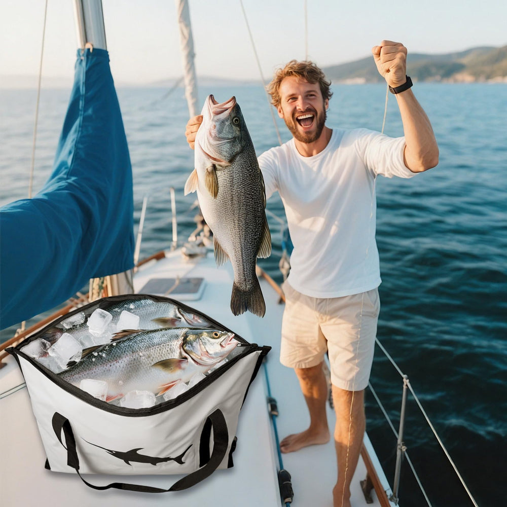 Close-up of the RANDUN fishing cooler bag seam and zipper