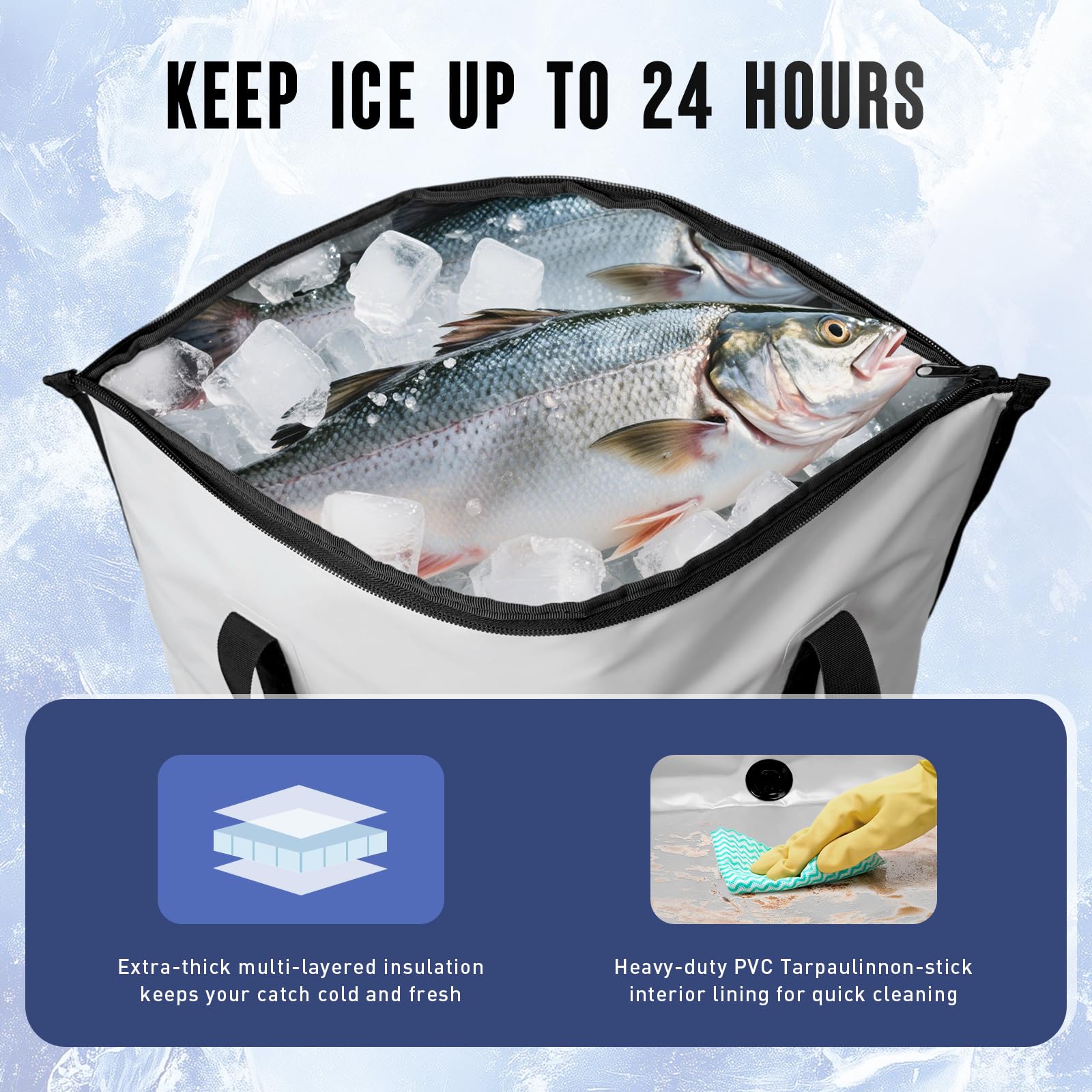RANDUN Fishing Cooler Bag leakproof seams keep fish odor contained during transport