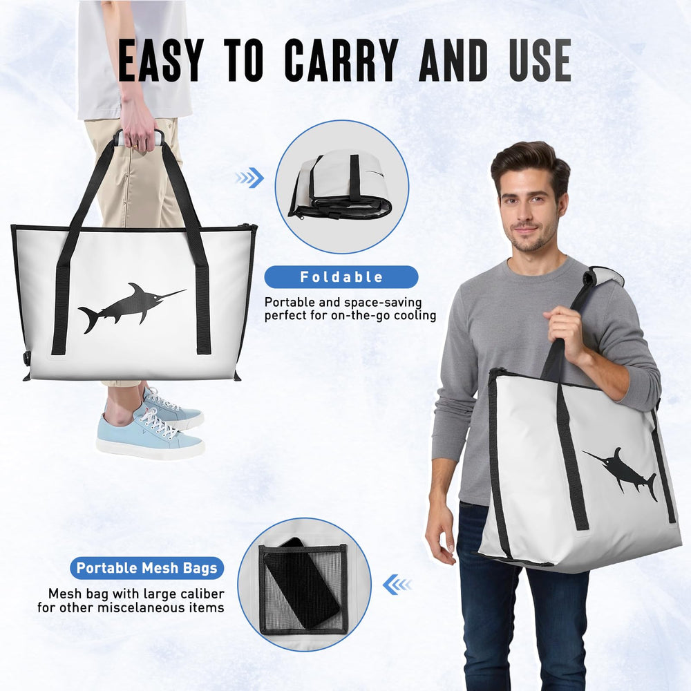 RANDUN fishing cooler bag open showing insulated interior