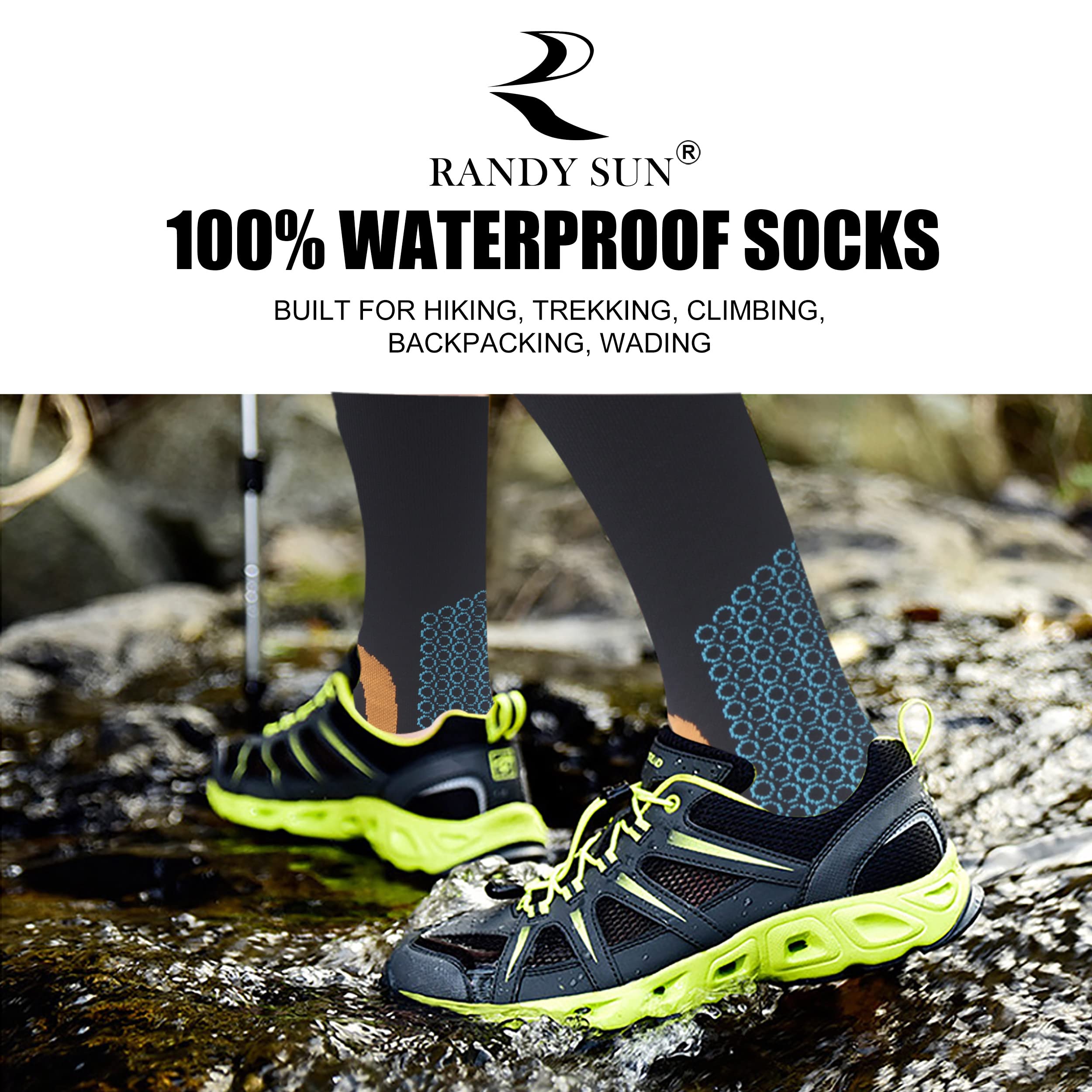 RANDY SUN Military Waterproof Socks interior Coolmax lining promotes moisture-wicking comfort.