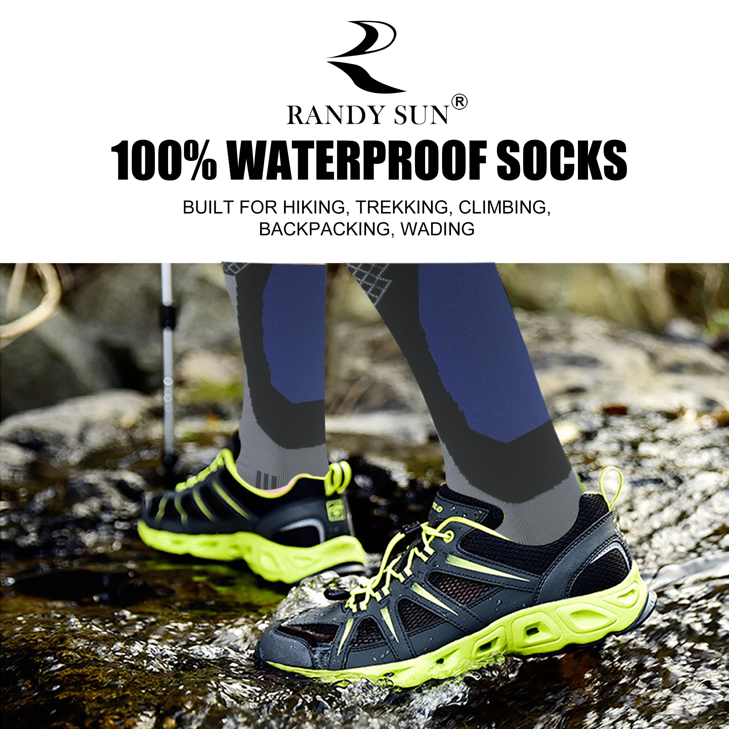 RANDY SUN kayaking socks breathable membrane demonstrating cooling comfort in wet environments.