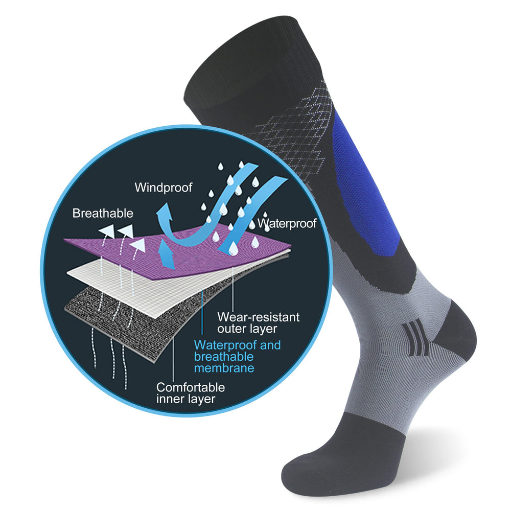 RANDY SUN kayaking socks knee-high fit demonstrating secure, non-slip wear during outdoor treks.
