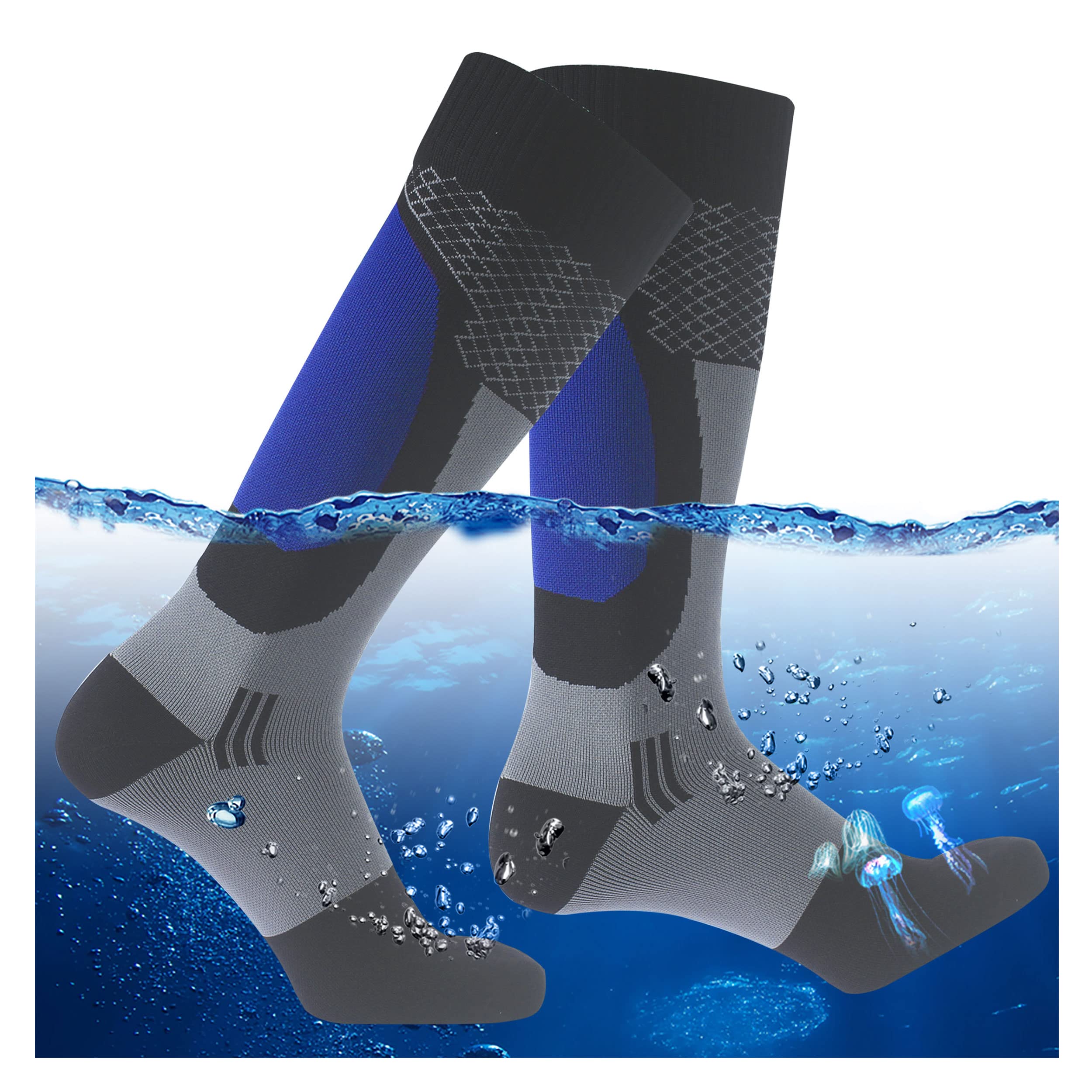 RANDY SUN kayaking socks waterproof closeup showing moisture protection for dry feet.