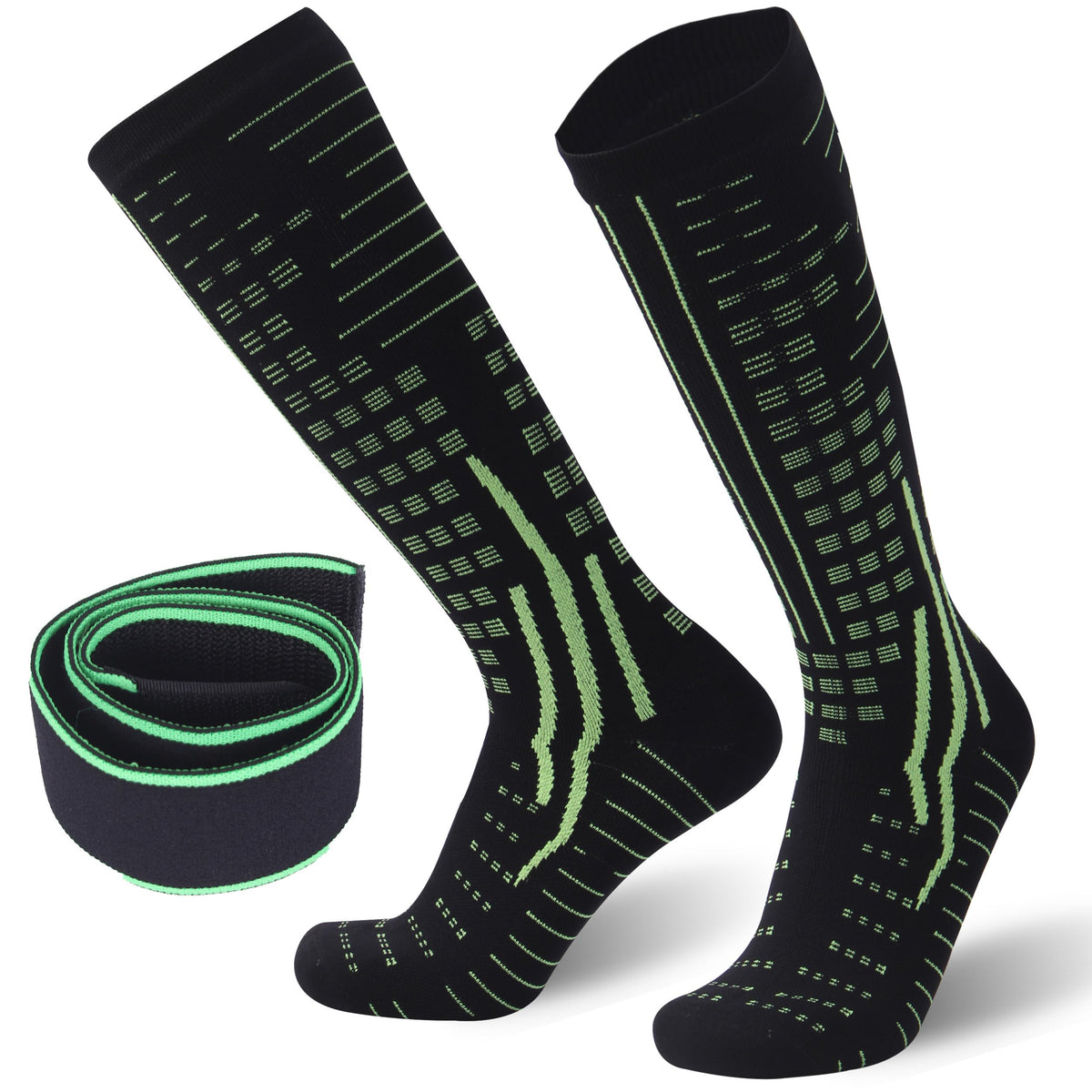 RANDY SUN knee-high waterproof socks front view with packaging, signaling durability for outdoor use.