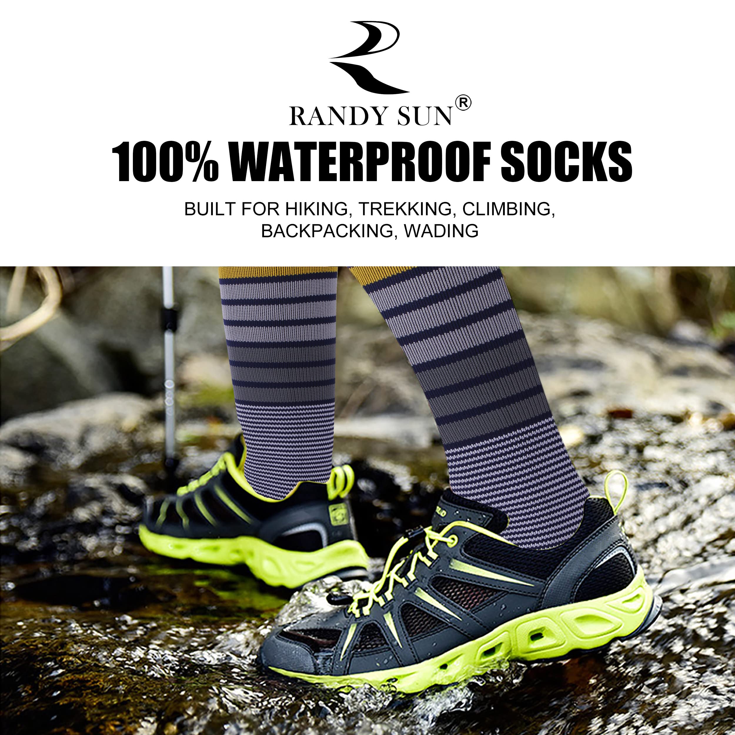 RANDY SUN knee-high waterproof socks with ultra-light cushion sole for all-day comfort