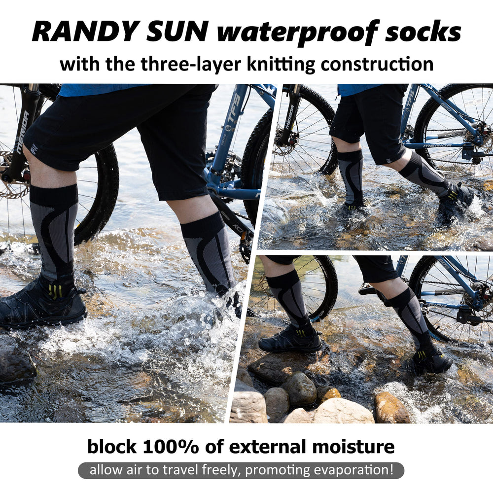 RANDY SUN knee-high waterproof socks water-breathable-tex shows moisture management in wet conditions