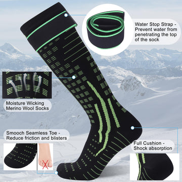 RANDY SUN knee-high waterproof socks worn on hiking boot during trail.