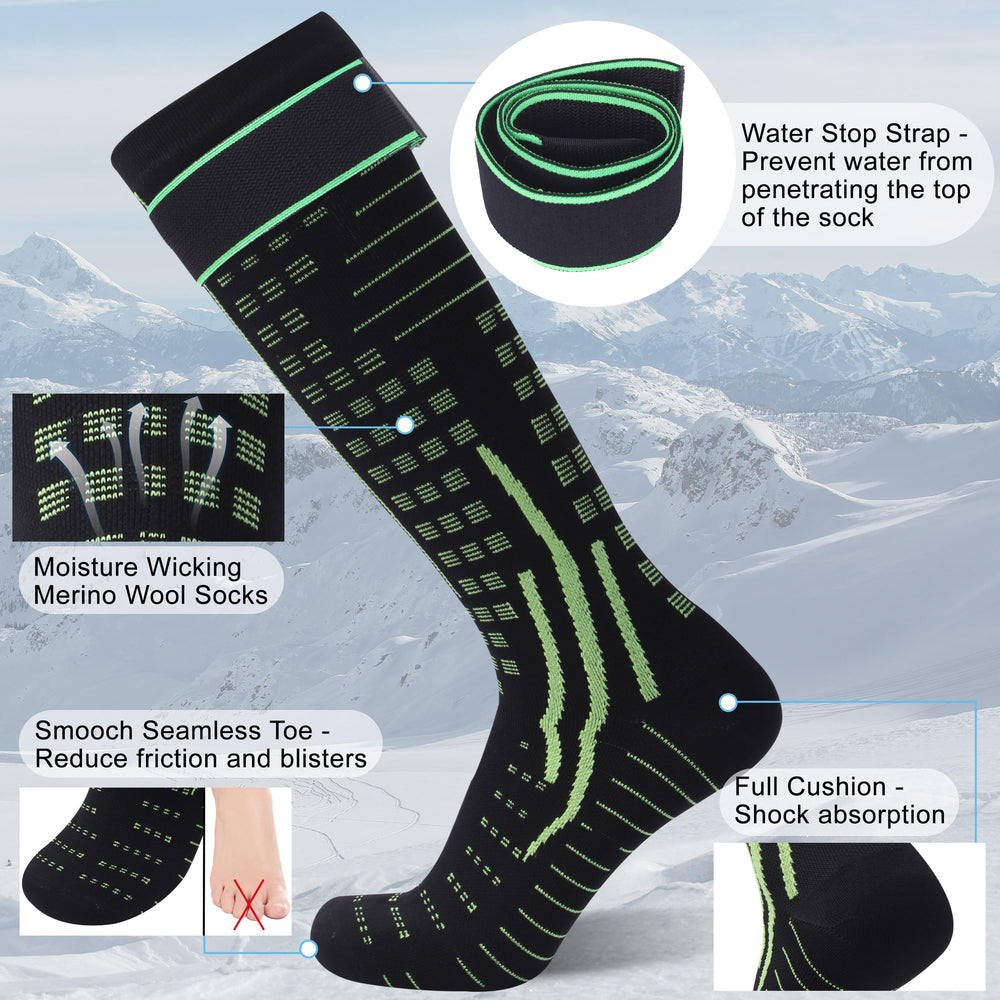 RANDY SUN knee-high waterproof socks worn on hiking boot during trail.