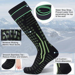 RANDY SUN knee-high waterproof socks worn on hiking boot during trail.