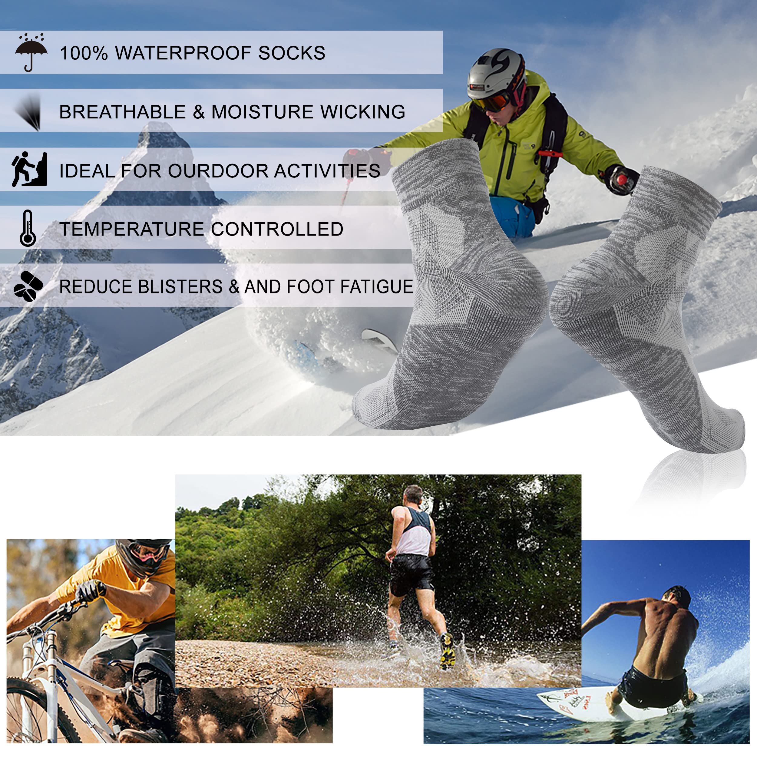 RANDY SUN gray-packaged waterproof hiking sock ready for travel and gift-ready use.