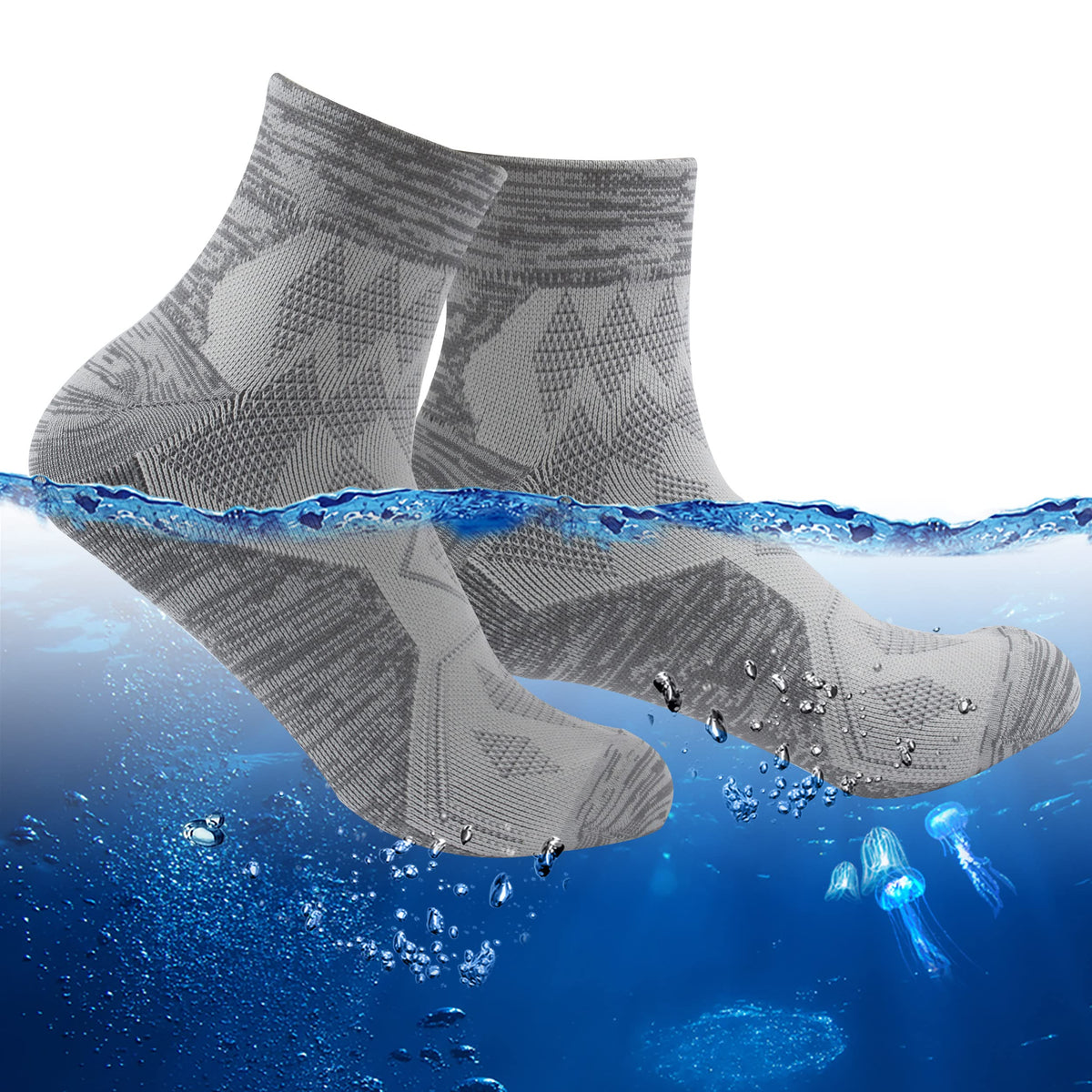 RANDY SUN waterproof hiking sock gray top view demonstrates moisture-wicking comfort for outdoor adventures.