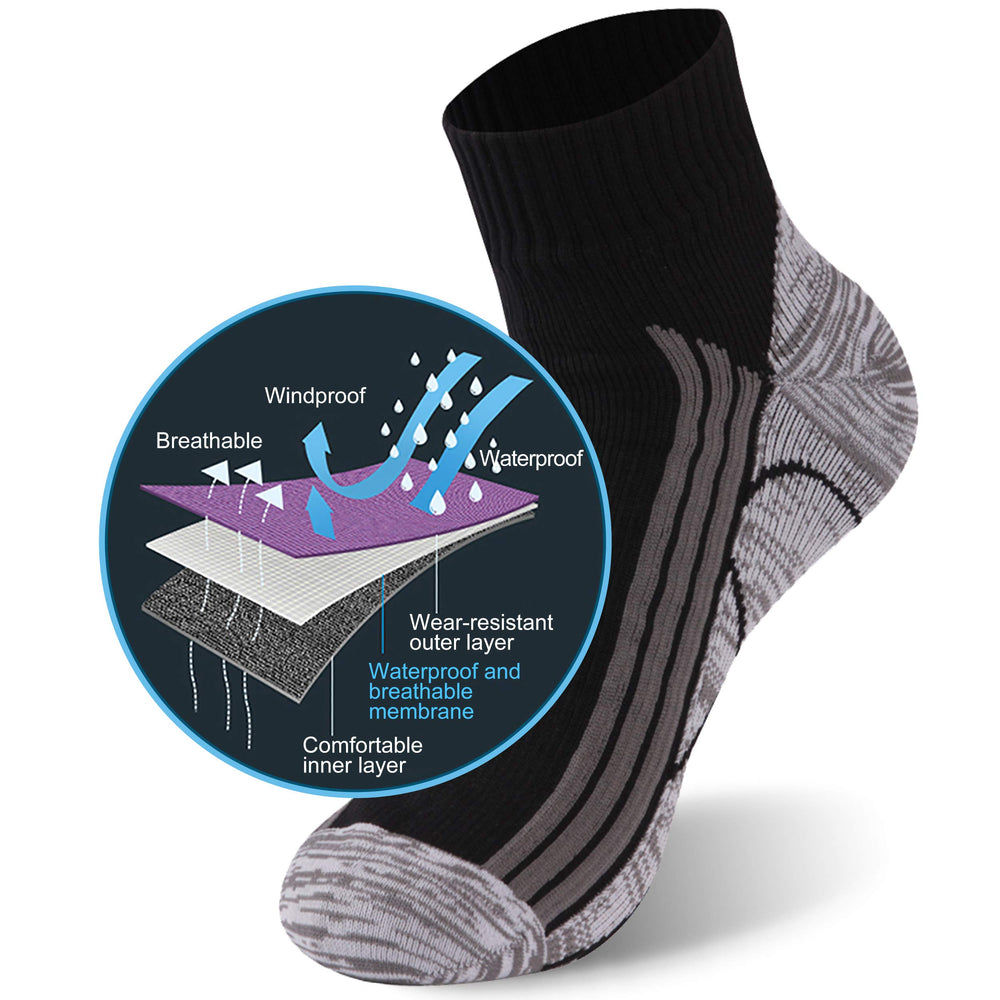 RANDY SUN waterproof hiking socks side view show secure fit for boots.