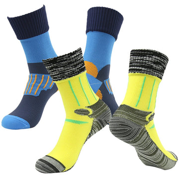 RANDY SUN waterproof outdoors socks blue-yellow midcalf front view for hiking comfort