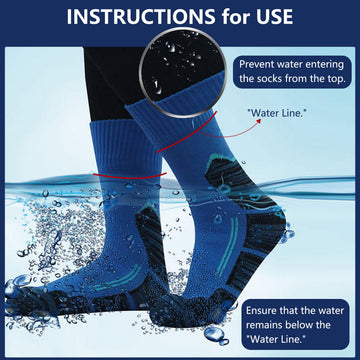 RANDY SUN waterproof outdoors socks blue-yellow midcalf side view for outdoor wear
