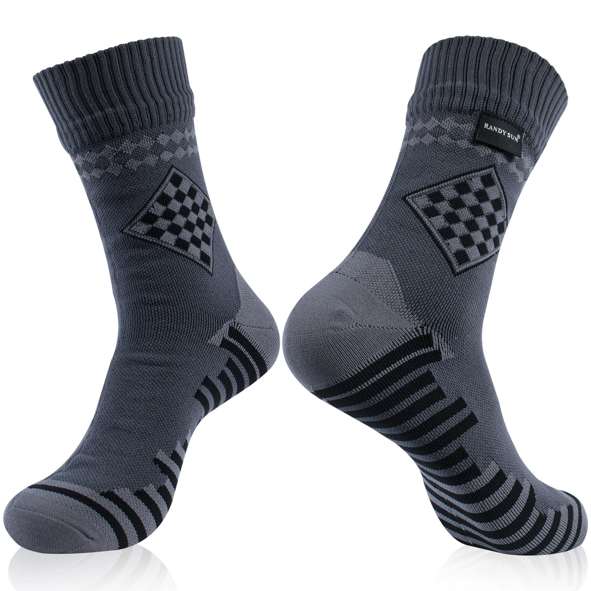RANDY SUN waterproof argyle dark grey socks for dry feet during hiking and boating