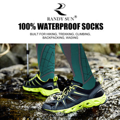 RANDY SUN socks inside boots showing snug fit and non-slip ribbed top.