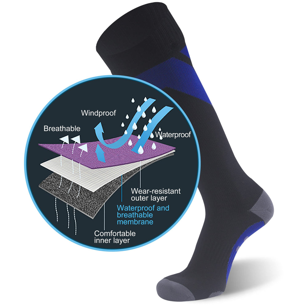 RANDY SUN waterproof knee-high blue sock with breathable membrane for dry, cool feet