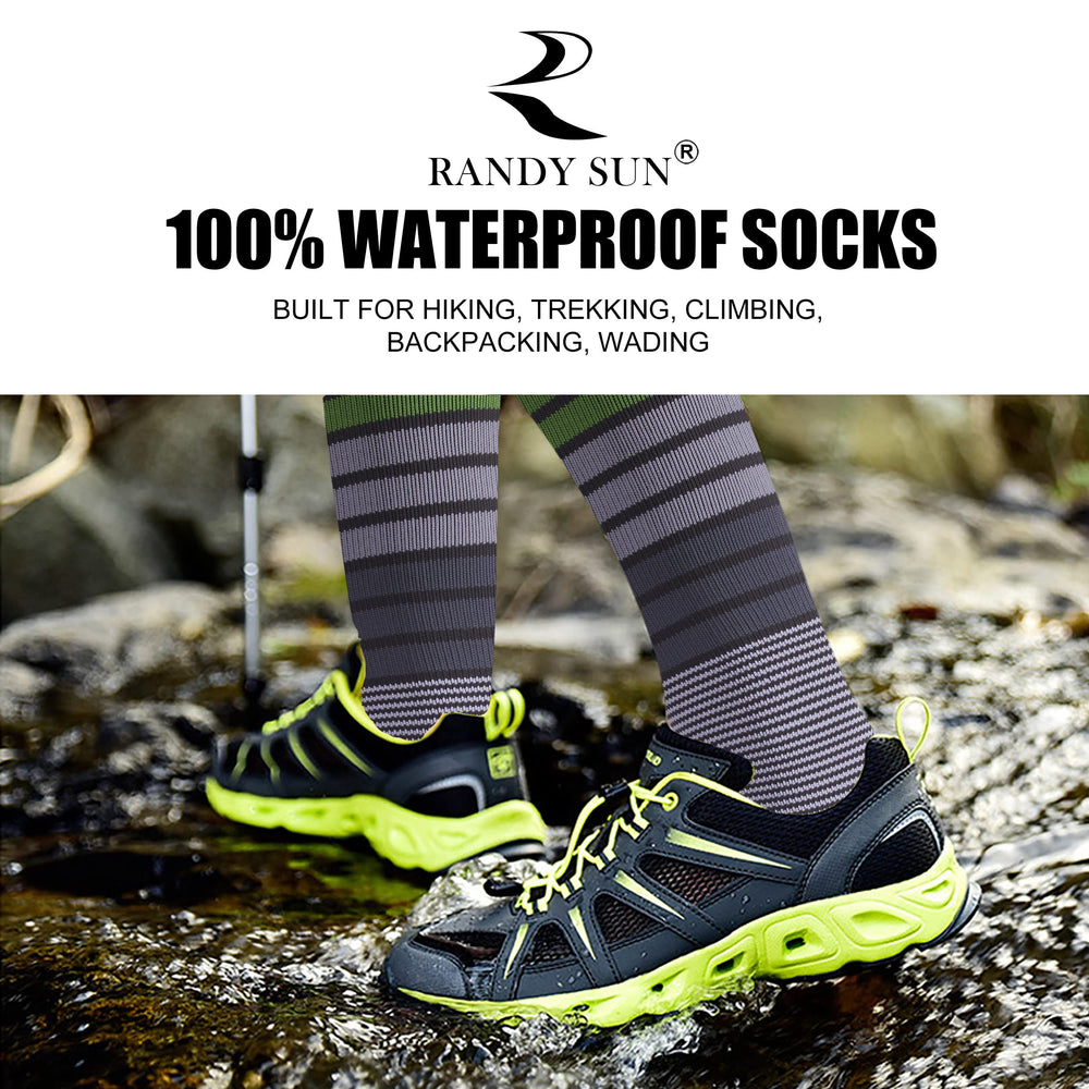 RANDY SUN waterproof socks, cuff view, secure fit for active winter outdoor wear.