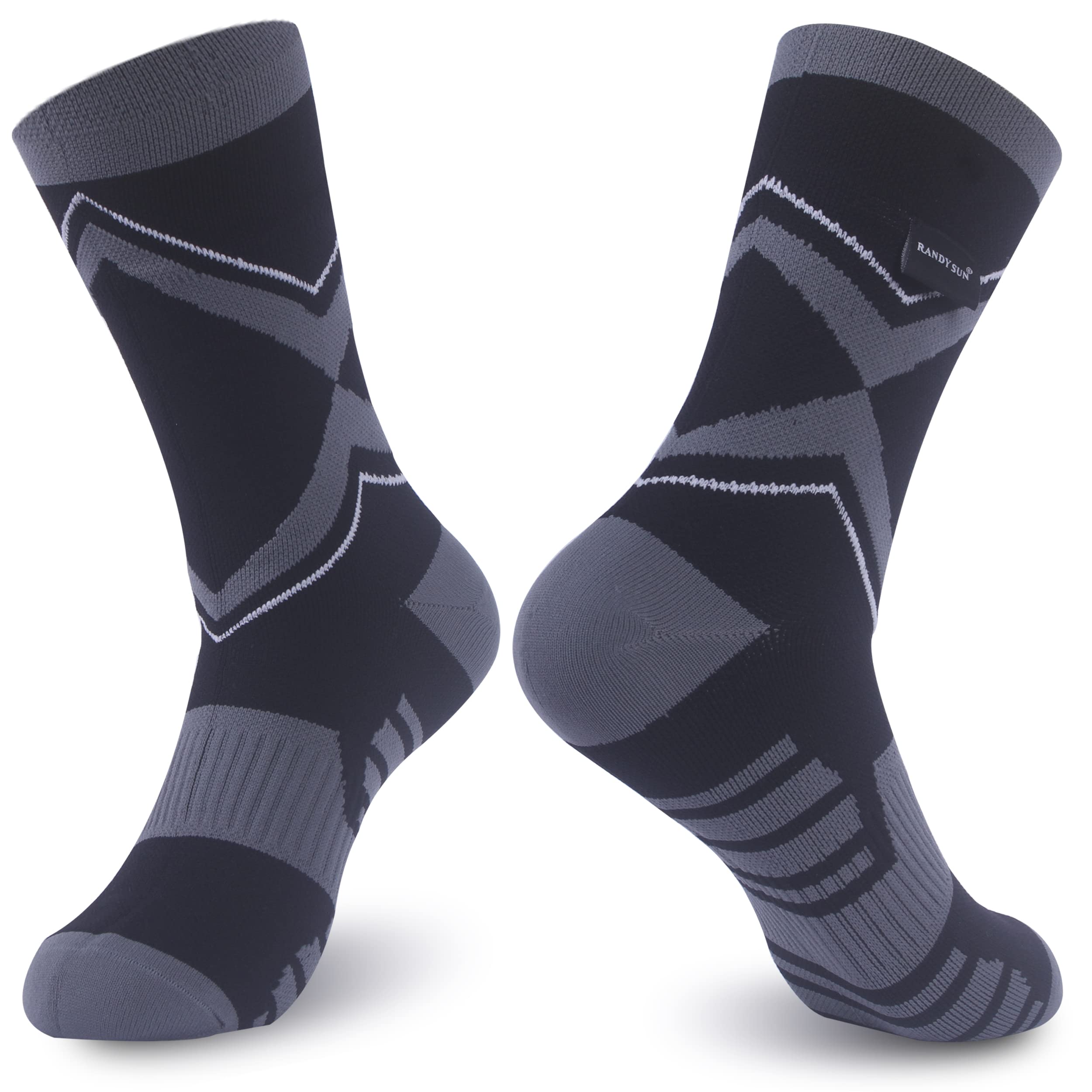 RANDY SUN waterproof socks packaging display highlights outdoor-ready design and features.
