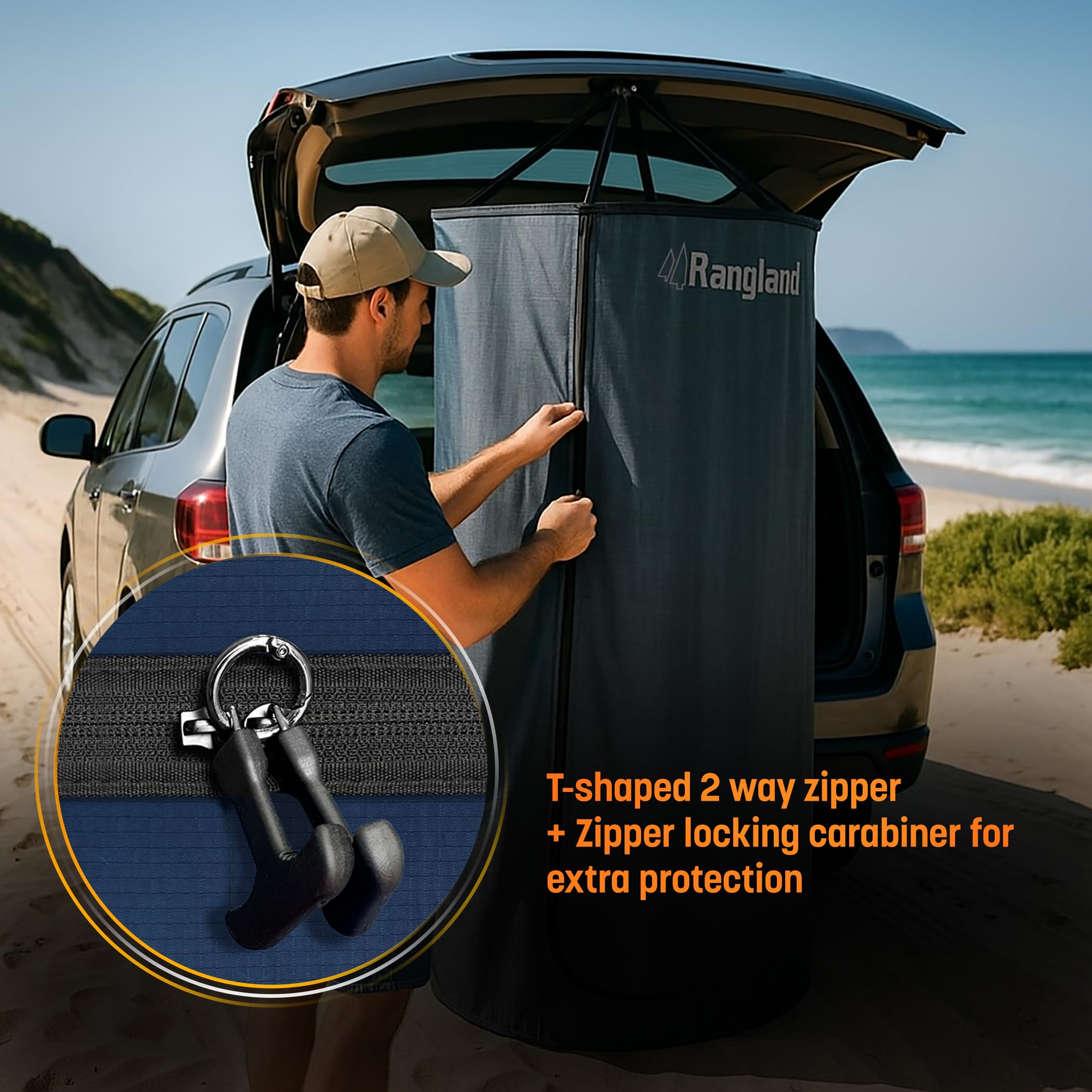 RANGLAND interior hooks help organize clothes and gear inside the tent