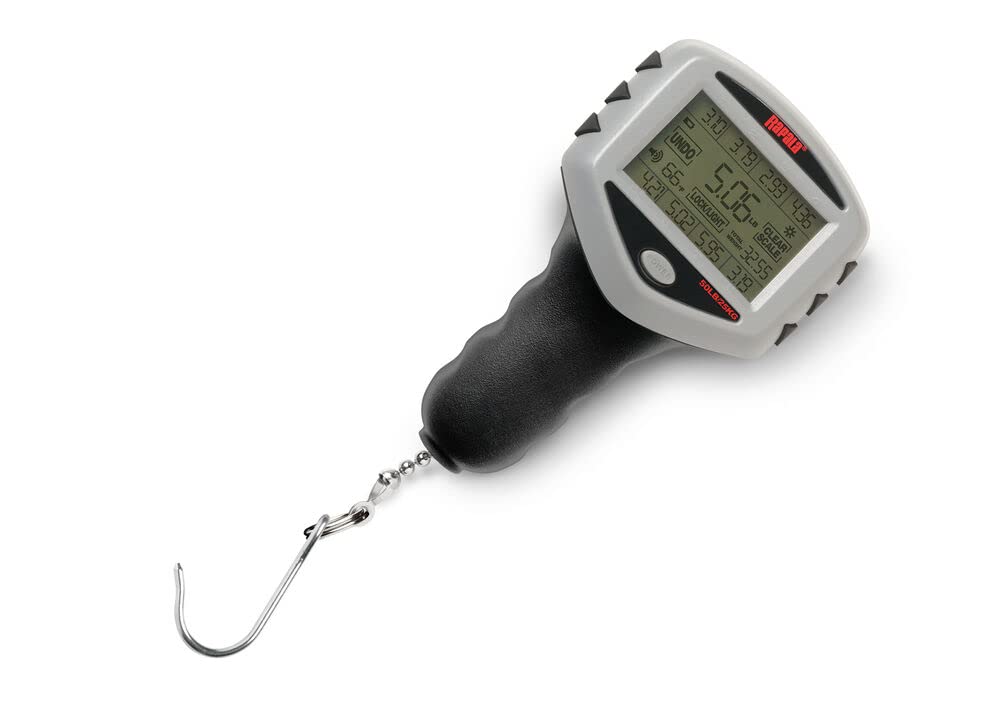 Rapala scale with clamp and hook for easy on-water weighing and memory capture