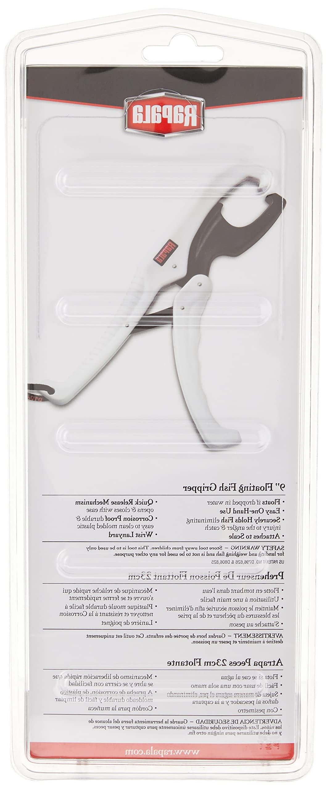 Rapala 9-inch Floating Fish Gripper white and black - side view with wrist lanyard