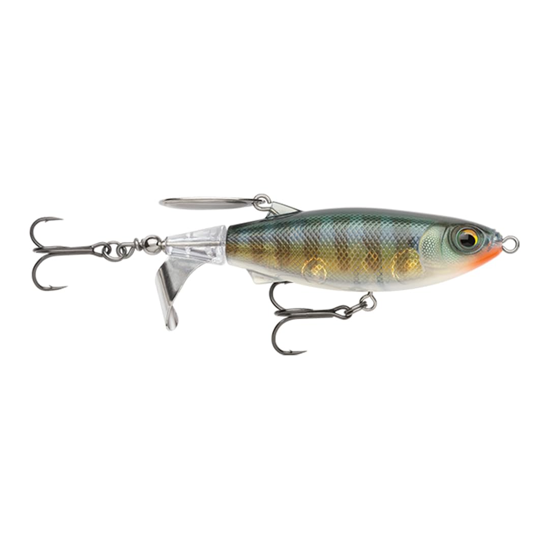 Rapala Clap Tail 110 topwater lure with clacking tail, showing surface action for bass.