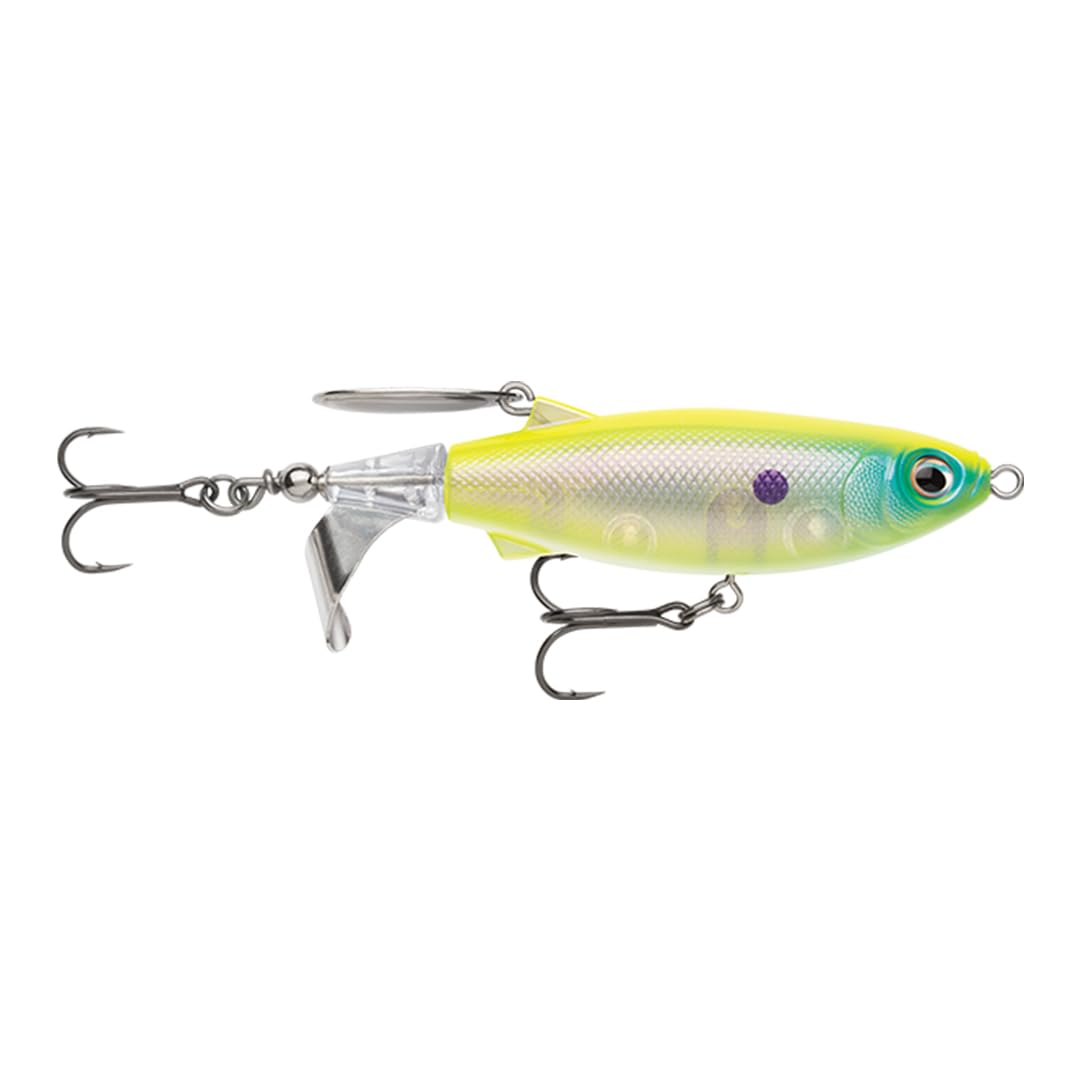 Rapala ClapTail 110 topwater lure Okie Bone creates surface noise to attract bass.