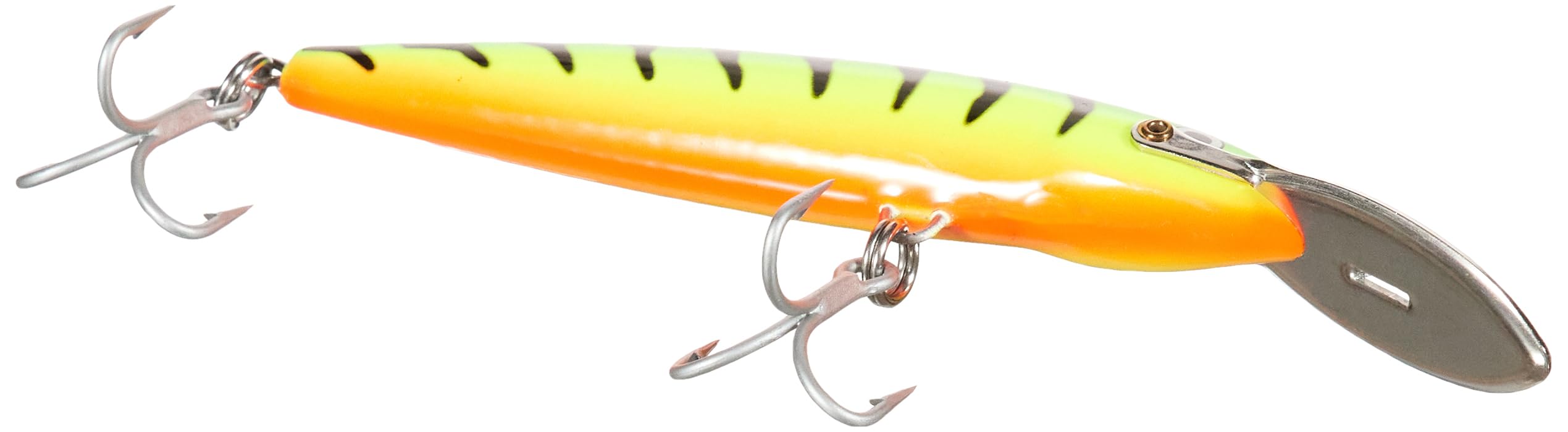 Rapala Countdown Magnum 14 Firetiger close-up lip shows secure construction against oyster shells.